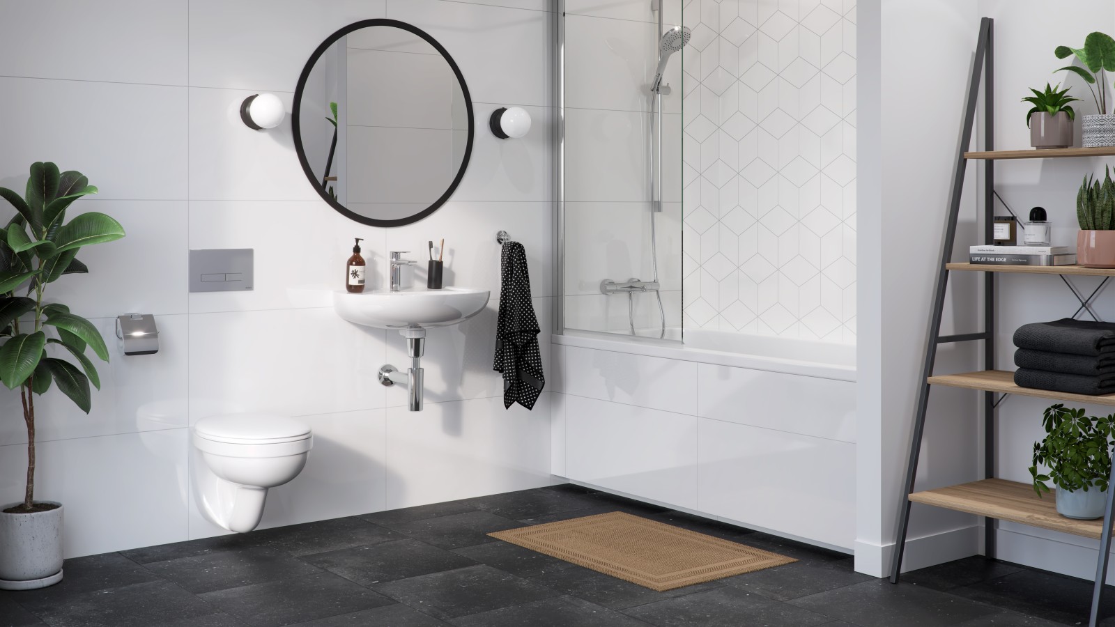 Biała, rodzinna łazienka z produktami serii Idol, marki Koło Biała, rodzinna łazienka z produktami serii Idol, marki Koło