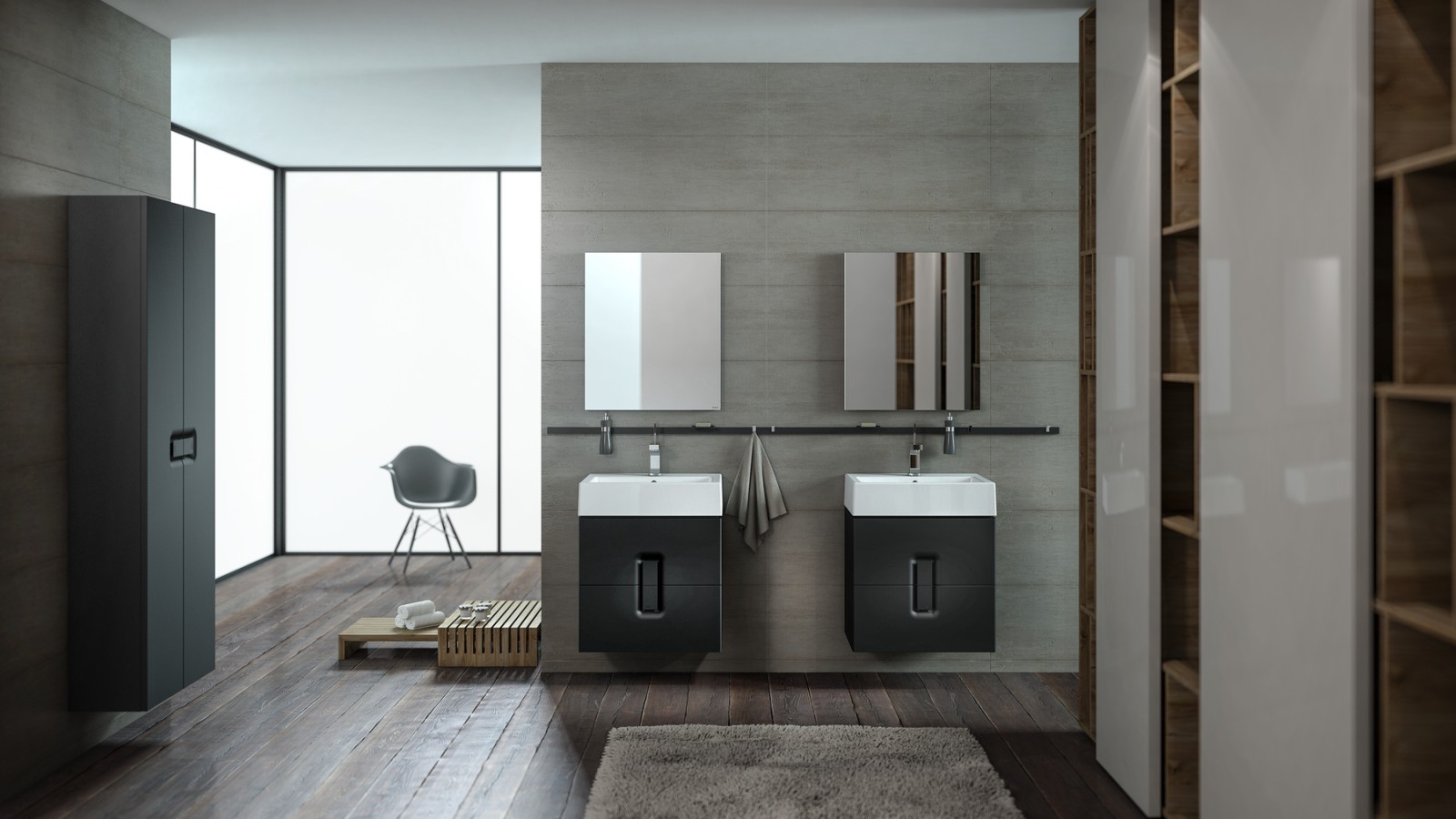 Szara łazienka z produktami marki Koło z serii Twins Szara łazienka z produktami marki Koło z serii Twins