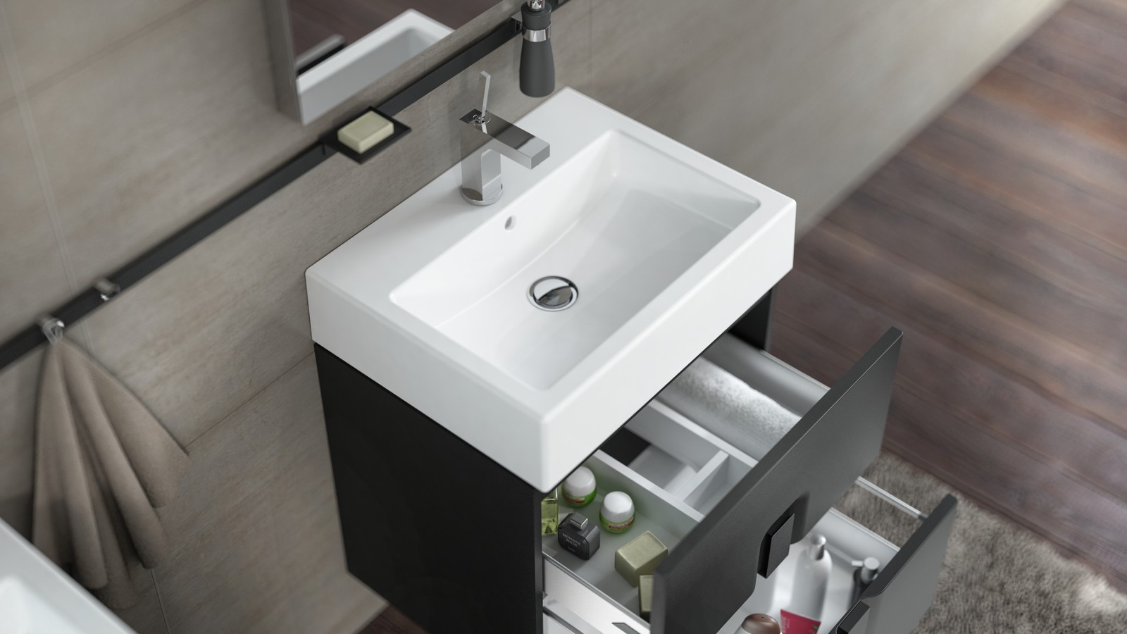 Umywalka z szafką szarą marki Koło z serii Twins Umywalka z szafką szarą marki Koło z serii Twins